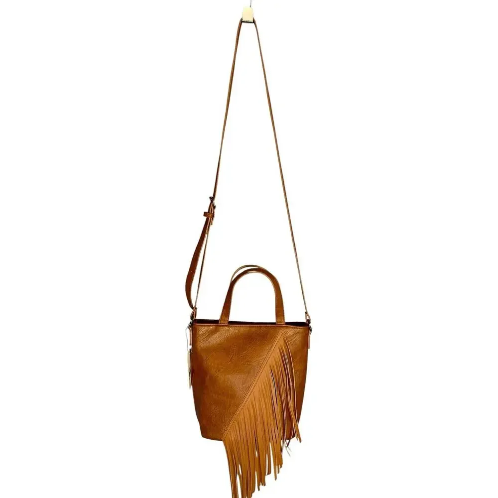 NWT GB Girls Boho Fringe Purse, Vegan Leather Boho Festival Bag Crossbody Adjust